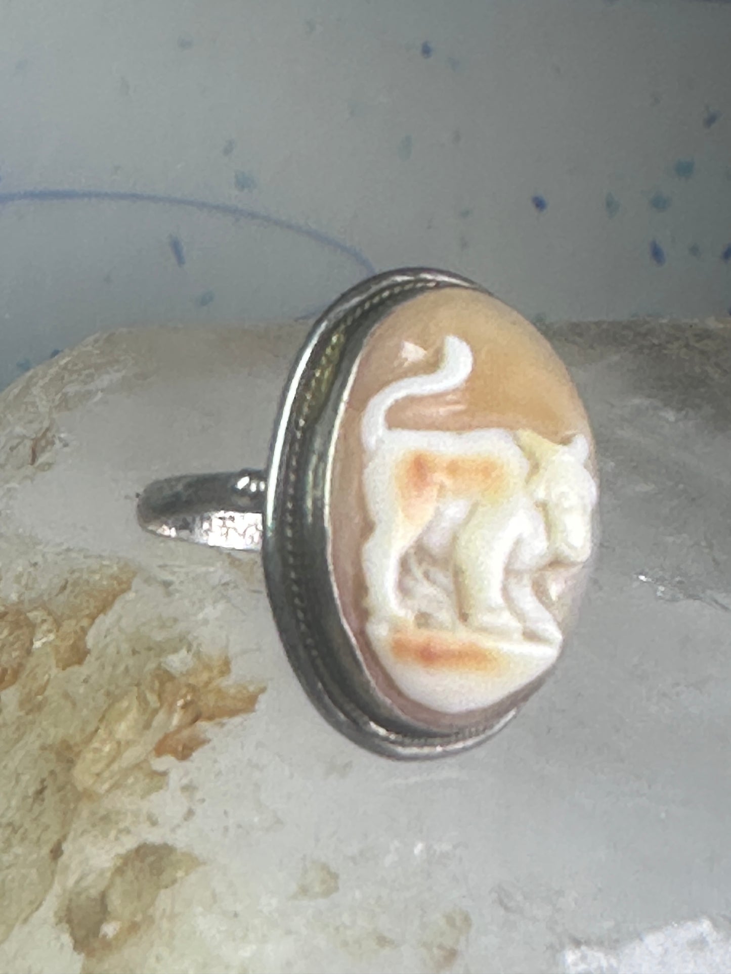 Bull ring Cameo Shell Taurus Zodiac band size 4 800 silver women girls