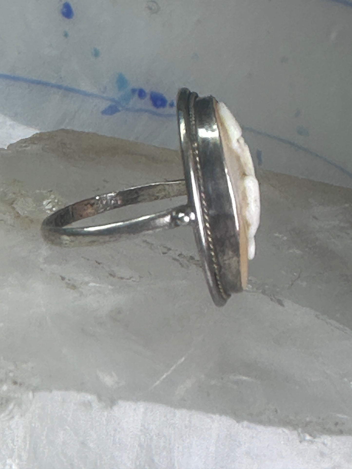 Bull ring Cameo Shell Taurus Zodiac band size 4 800 silver women girls