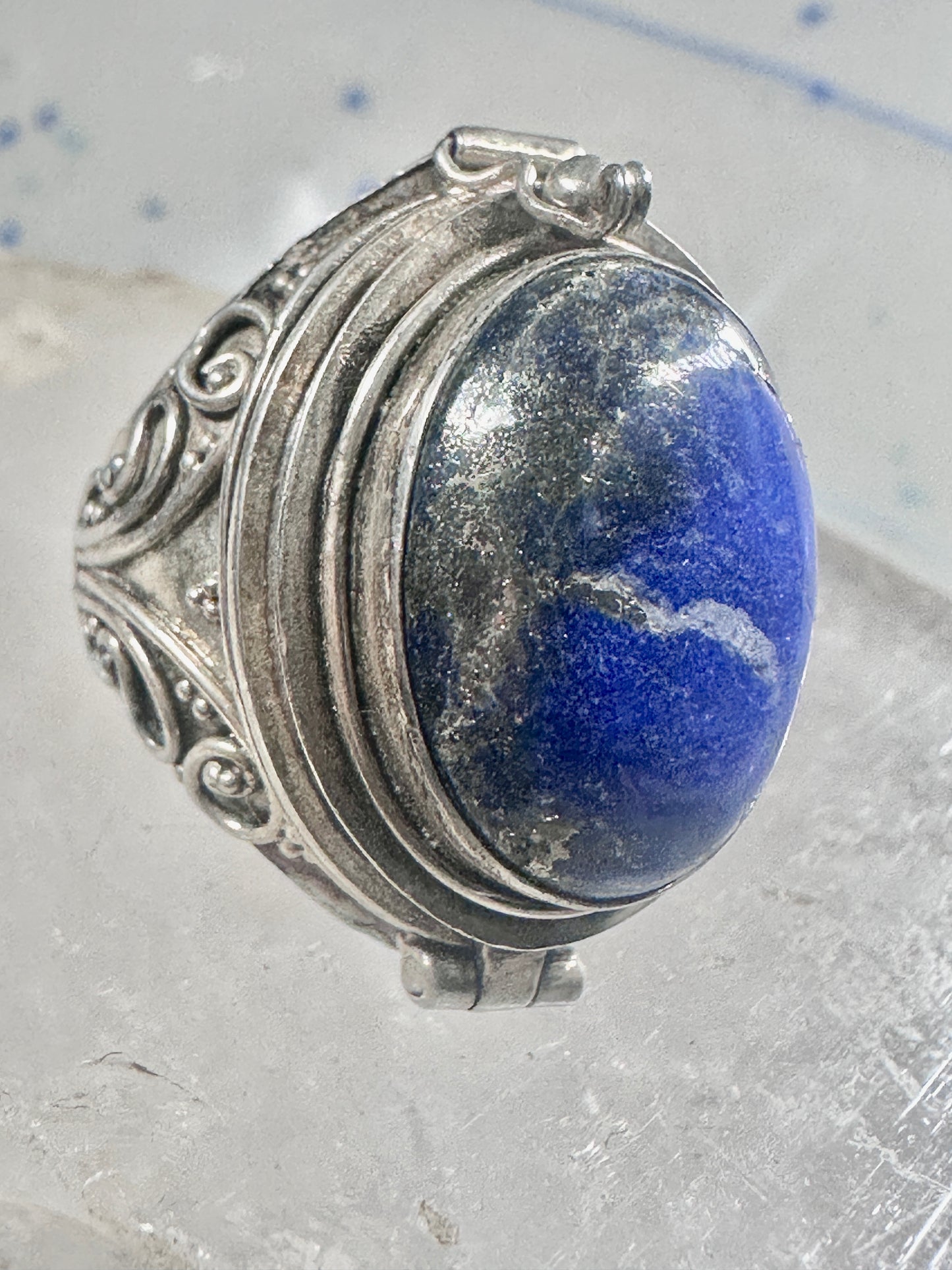 Poison ring blue lapis boho Size 8 sterling silver women