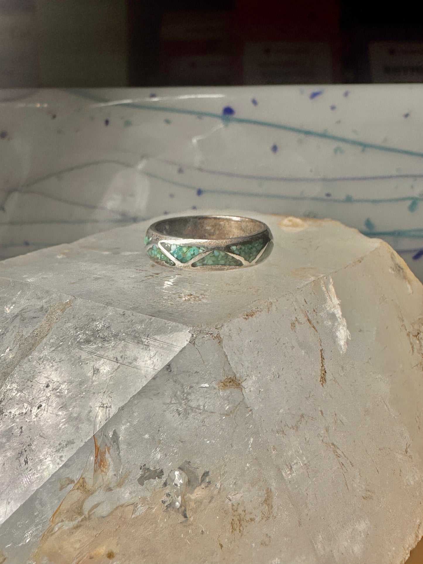 Vintage Zuni wedding band turquoise size 9.50 band sterling silver women men