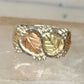 Vintage Black Hills Gold Style Sterling Silver 12K Gold Grape Leaf Ring Size 8.75 925