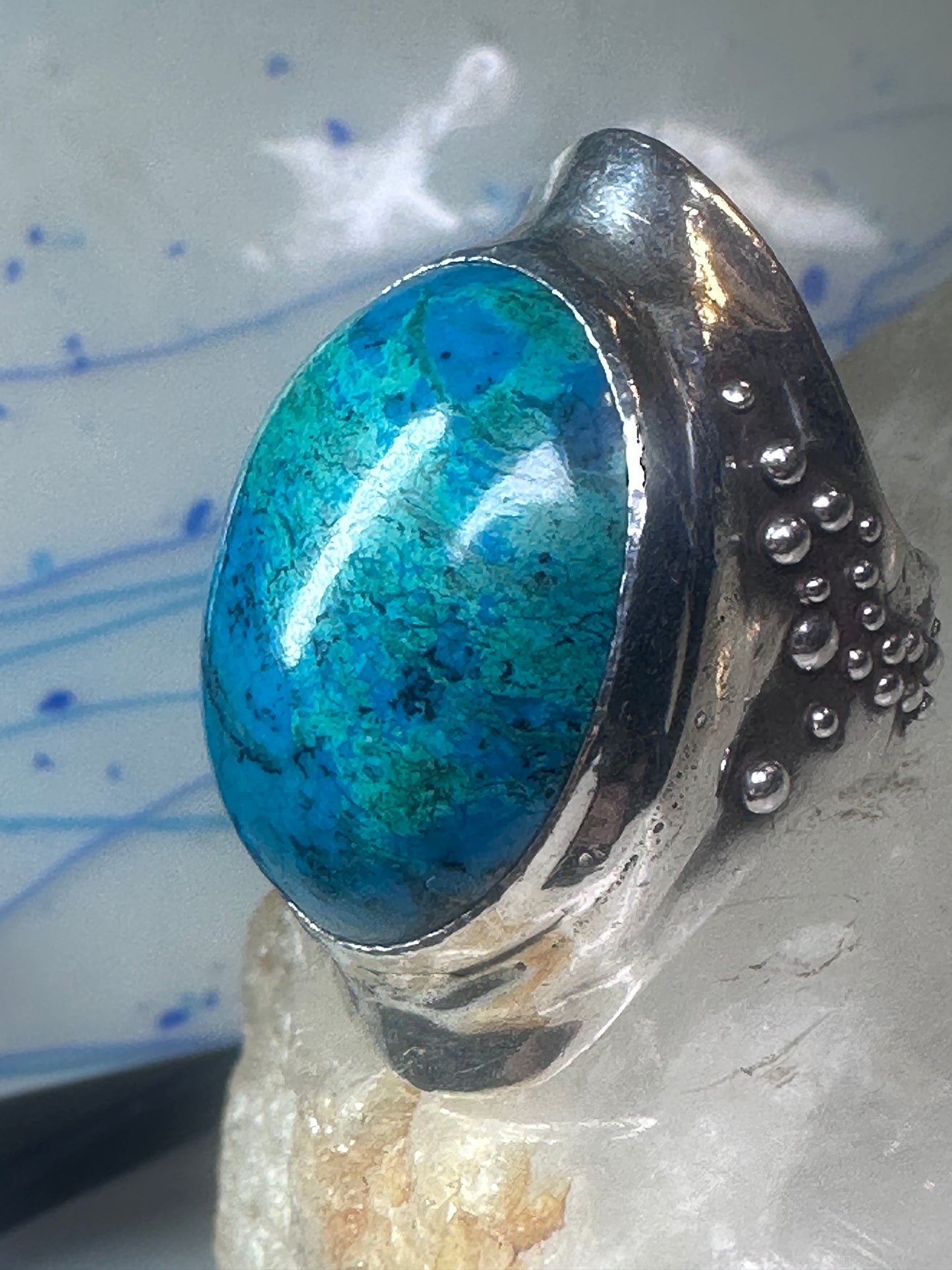 Turquoise ring bulky boho band size 7 sterling silver women girls