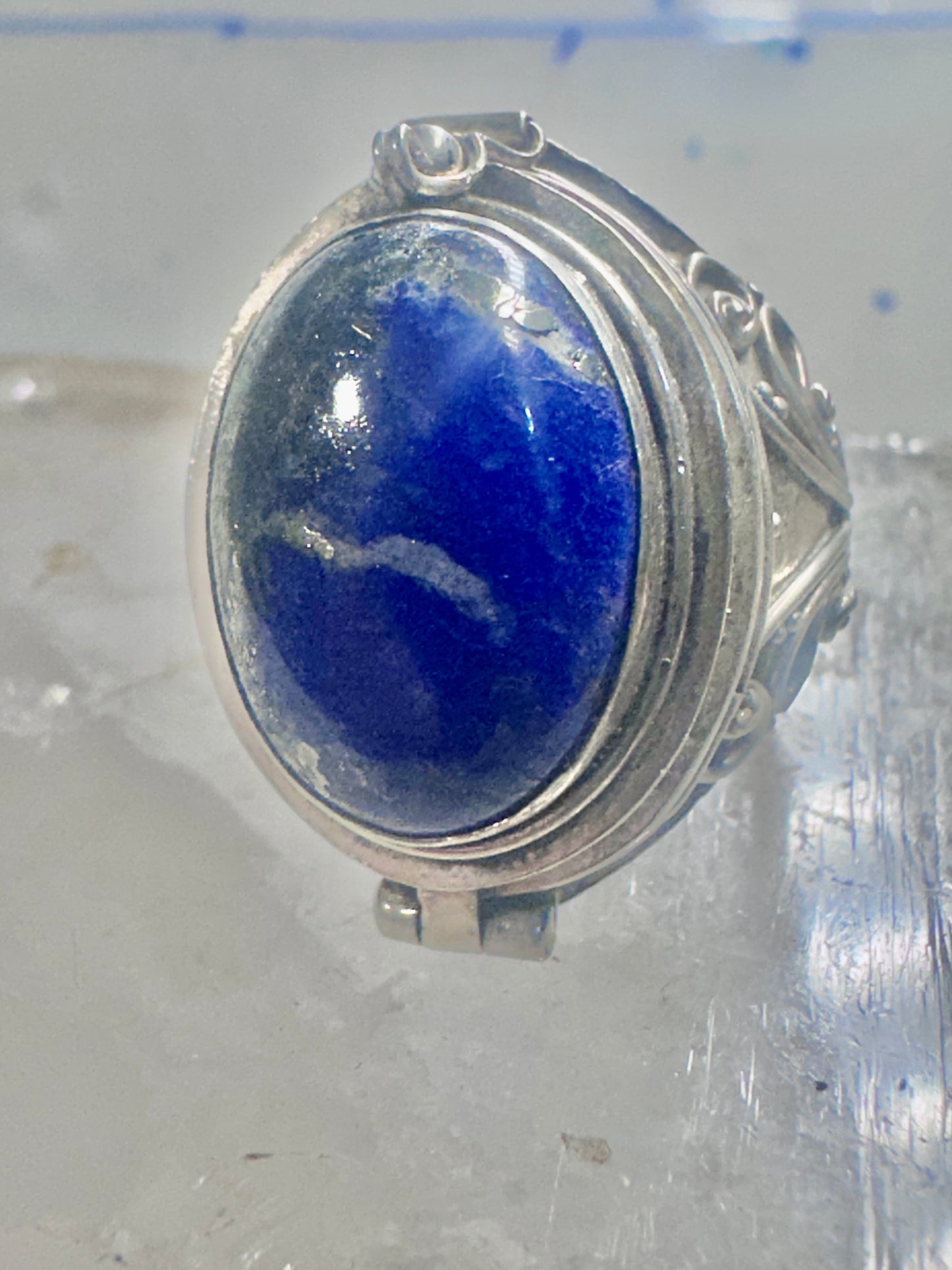 Poison ring blue lapis boho Size 8 sterling silver women