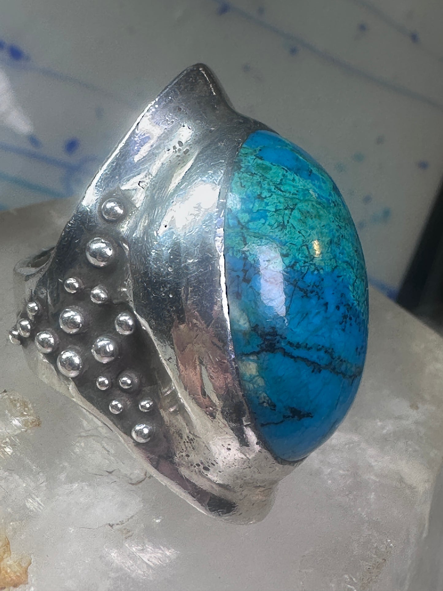 Turquoise ring bulky boho band size 7 sterling silver women girls