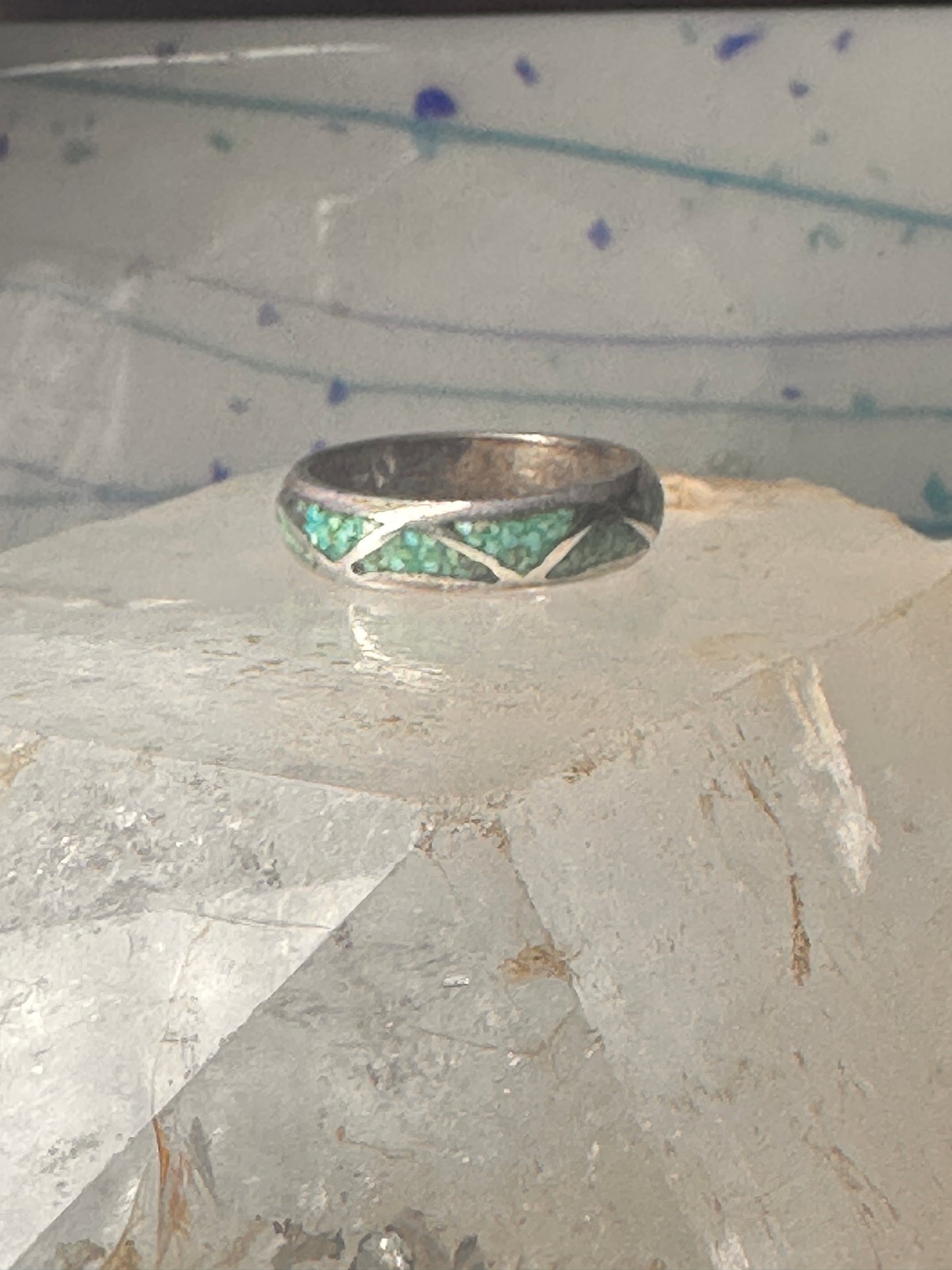 Vintage Zuni wedding band turquoise size 9.50 band sterling silver women men
