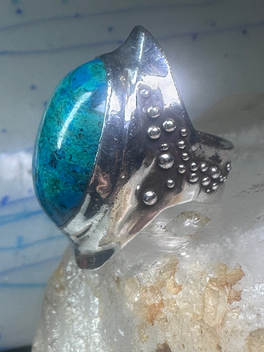 Turquoise ring bulky boho band size 7 sterling silver women girls