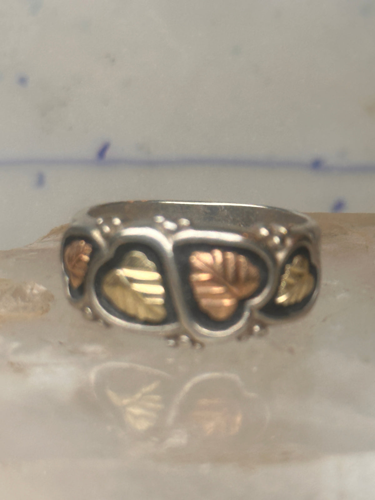Vintage Black Hills Gold Style Sterling Silver 12K Gold Hearts Ring Band Size 10 925