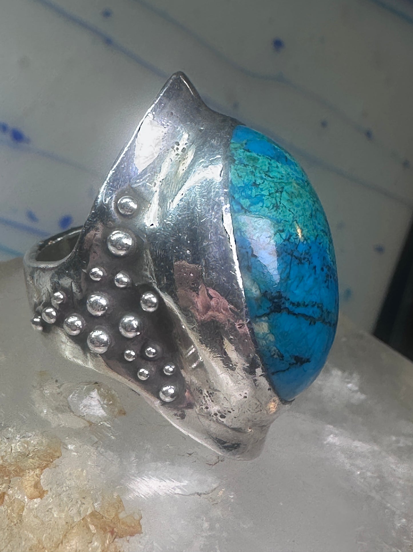 Turquoise ring bulky boho band size 7 sterling silver women girls