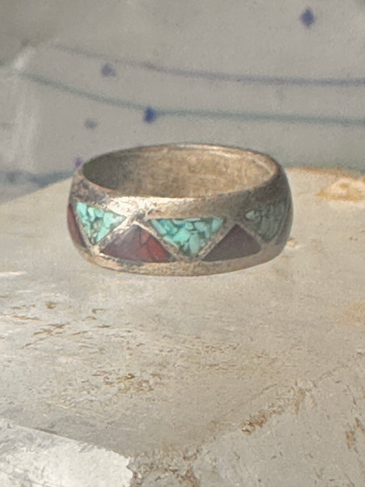 Vintage Zuni wedding band turquoise coral chips size 7 band sterling silver women men