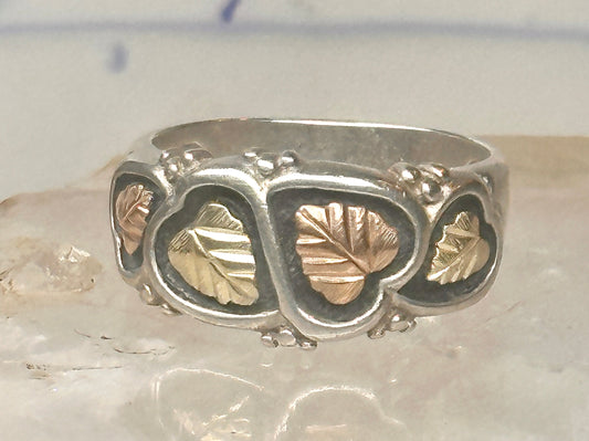 Vintage Black Hills Gold Style Sterling Silver 12K Gold Hearts Ring Band Size 10 925