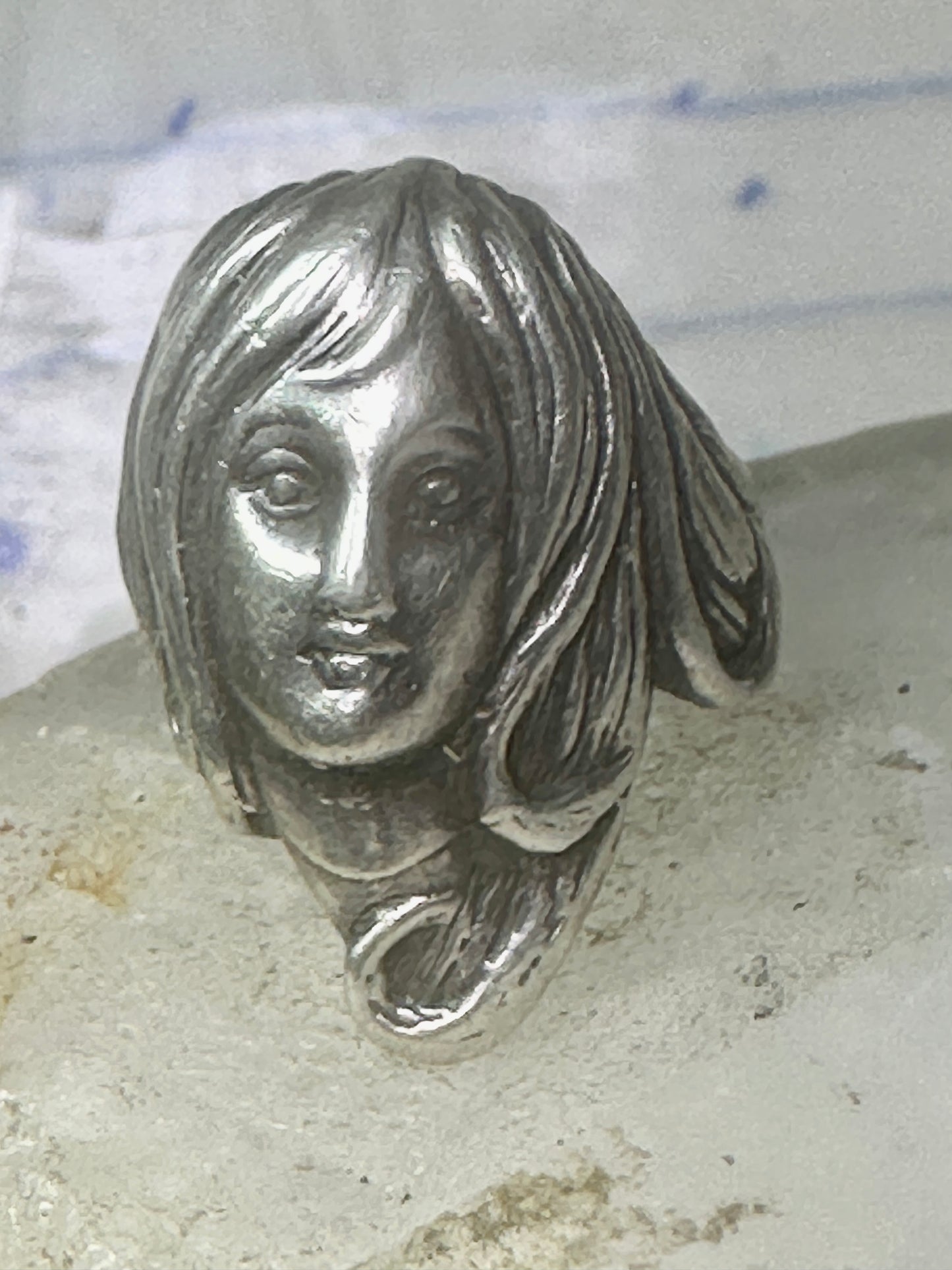 Vintage Face ring lady figurative face band size 6 sterling silver women