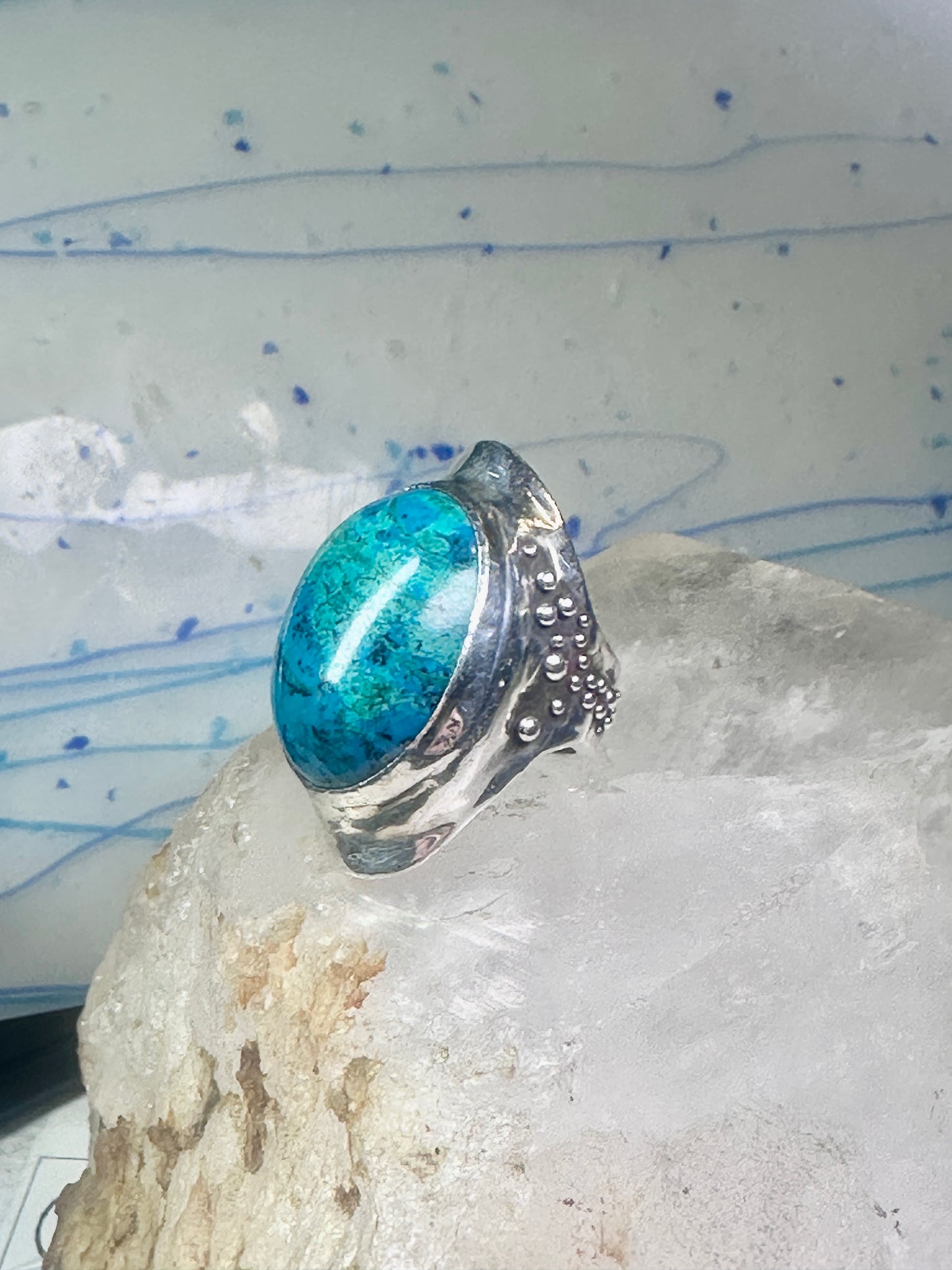 Turquoise ring bulky boho band size 7 sterling silver women girls