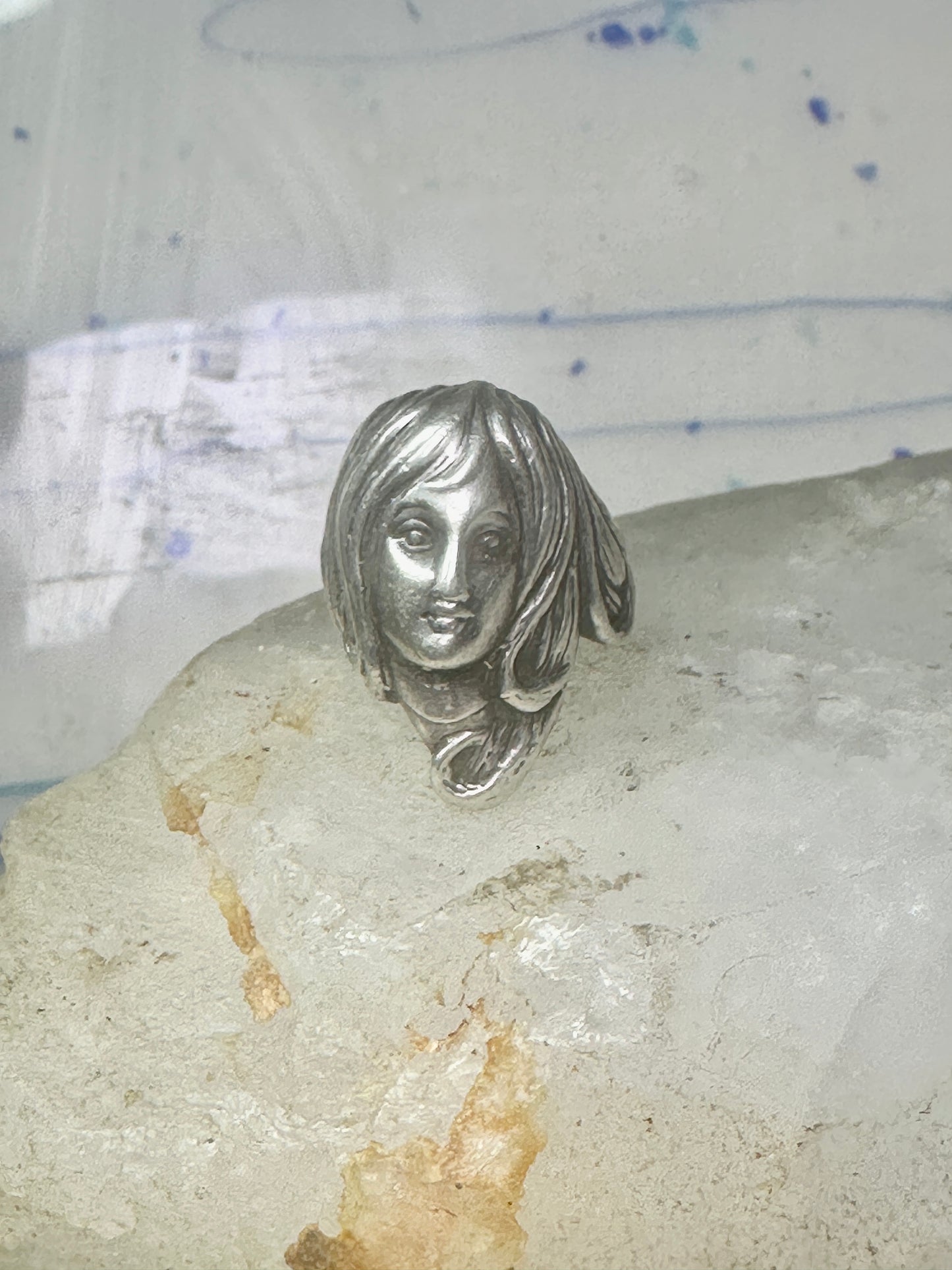 Vintage Face ring lady figurative face band size 6 sterling silver women