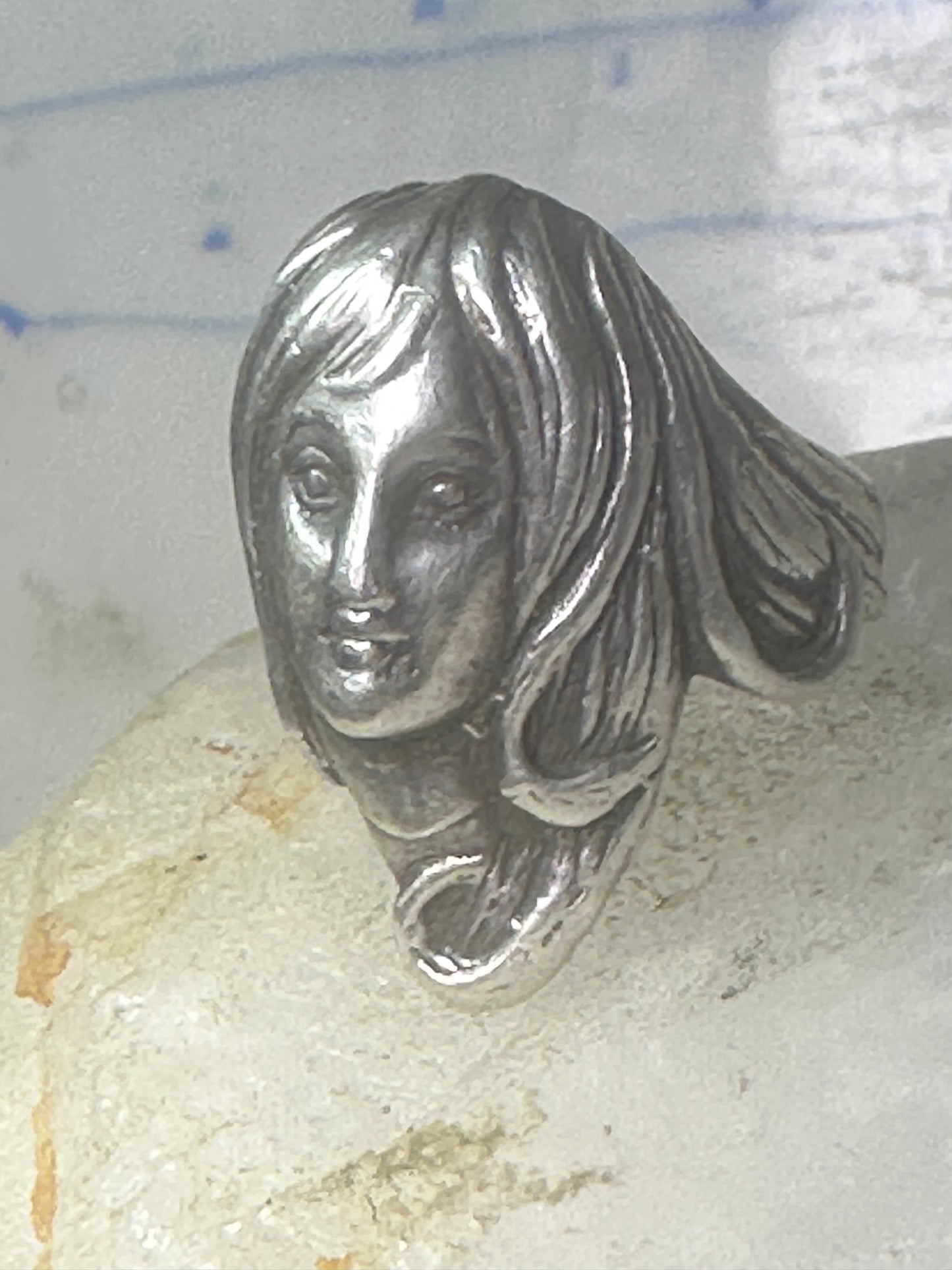 Vintage Face ring lady figurative face band size 6 sterling silver women