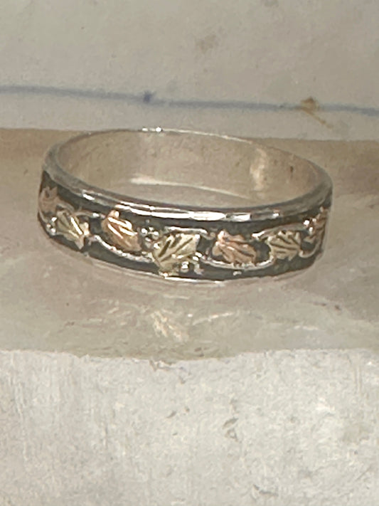 Vintage Black Hills Gold Landstrom Sterling Silver 12K Gold Leaf Band Ring Size 14 925