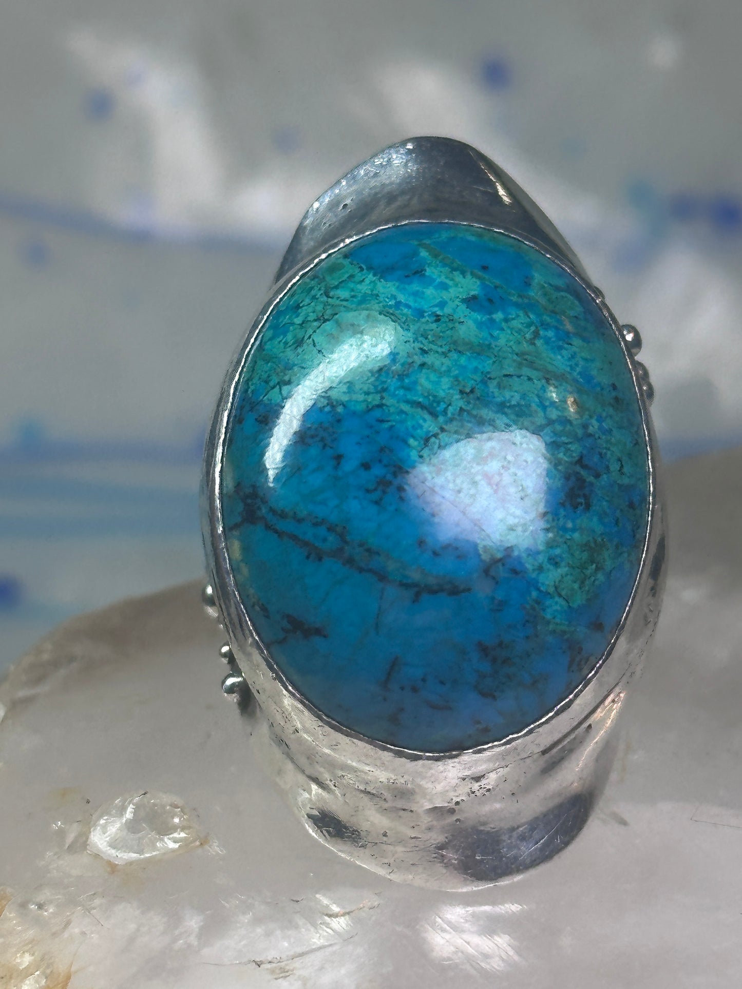 Turquoise ring bulky boho band size 7 sterling silver women girls