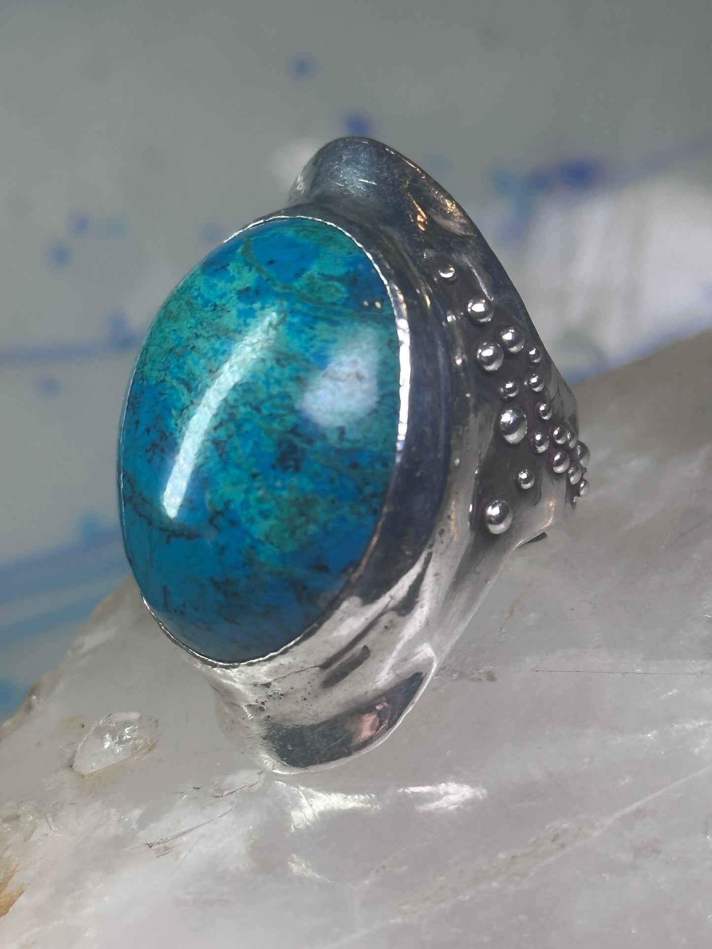 Turquoise ring bulky boho band size 7 sterling silver women girls