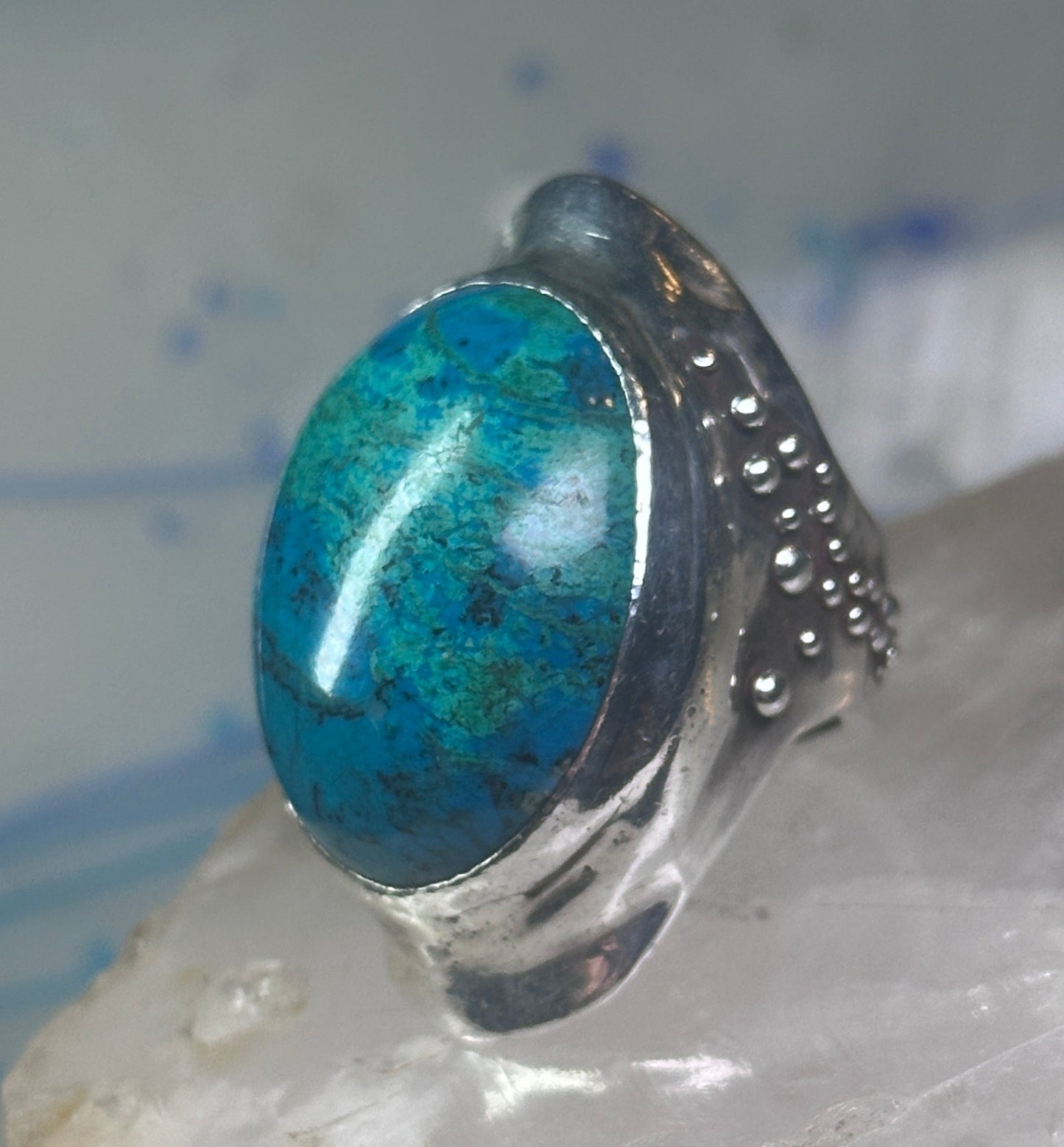 Turquoise ring bulky boho band size 7 sterling silver women girls