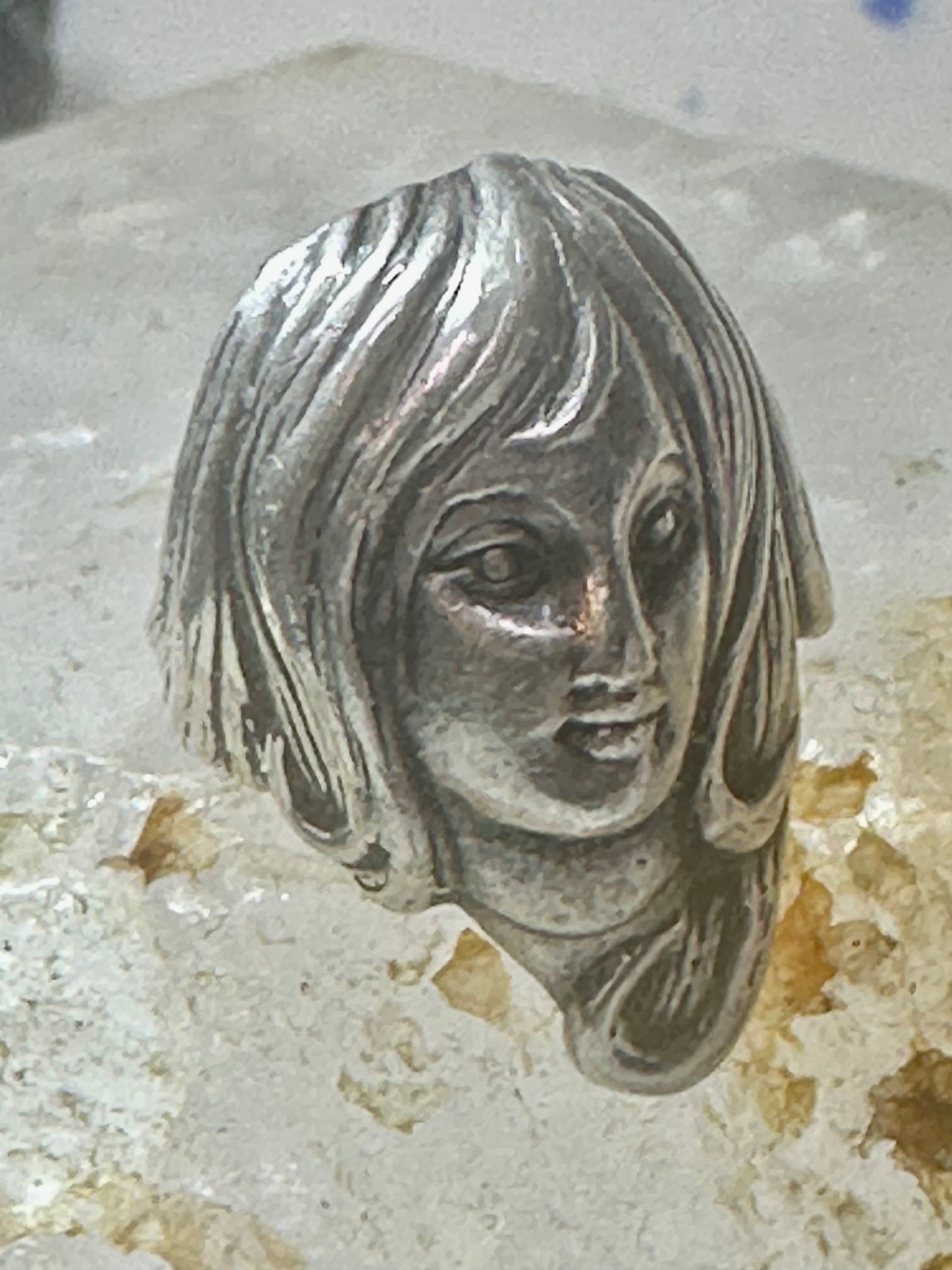 Vintage Face ring lady figurative face band size 6 sterling silver women