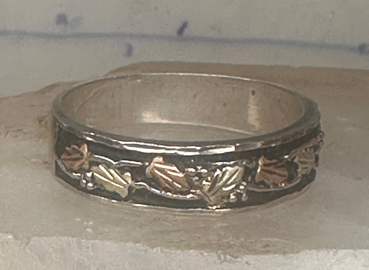 Vintage Black Hills Gold Landstrom Sterling Silver 12K Gold Leaf Band Ring Size 14 925