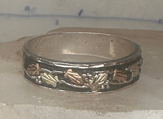 Vintage Black Hills Gold Landstrom Sterling Silver 12K Gold Leaf Band Ring Size 14 925