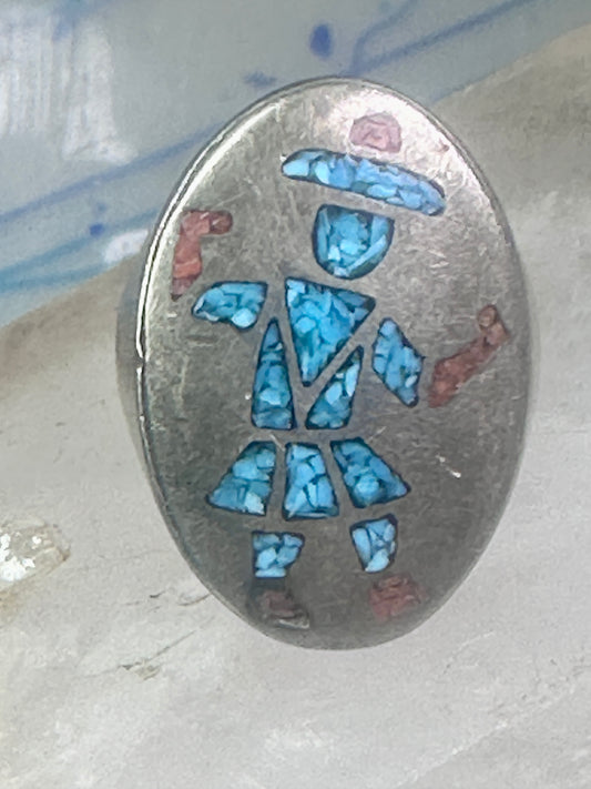 Kachina ring Turquoise chips ring coral band size 11 sterling silver women men