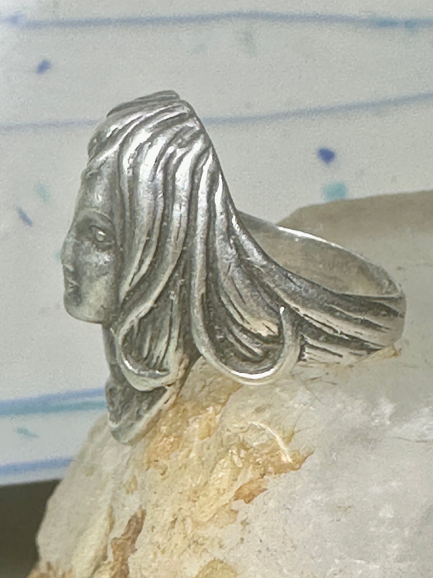 Vintage Face ring lady figurative face band size 6 sterling silver women