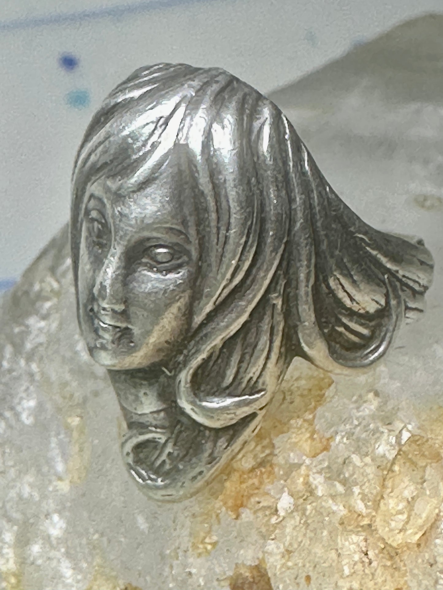 Vintage Face ring lady figurative face band size 6 sterling silver women