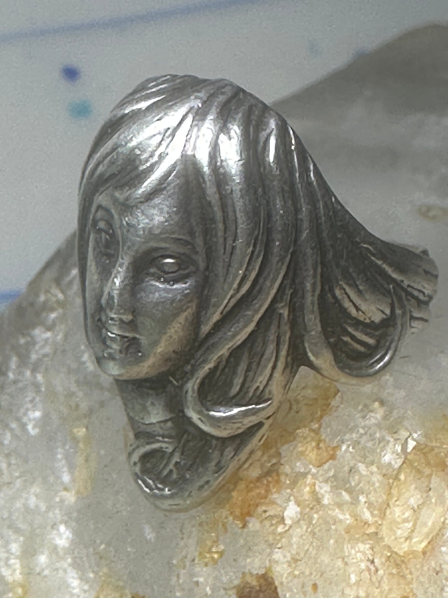 Vintage Face ring lady figurative face band size 6 sterling silver women