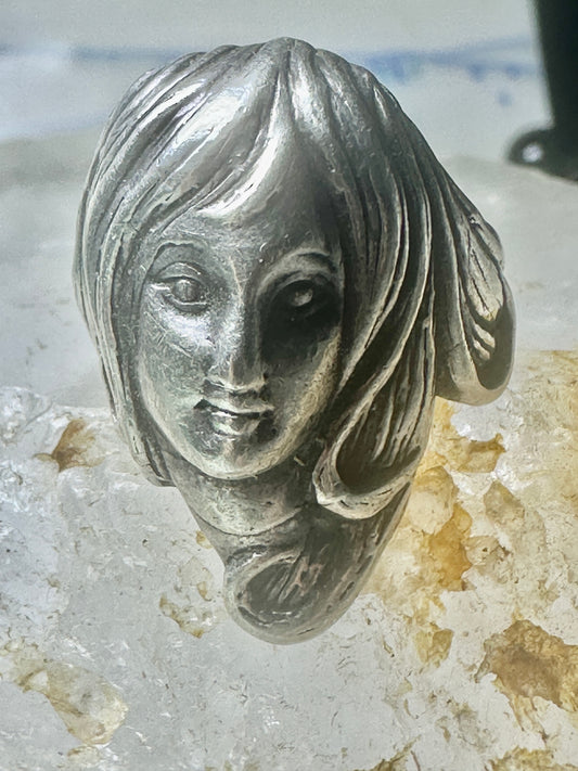 Vintage Face ring lady figurative face band size 6 sterling silver women