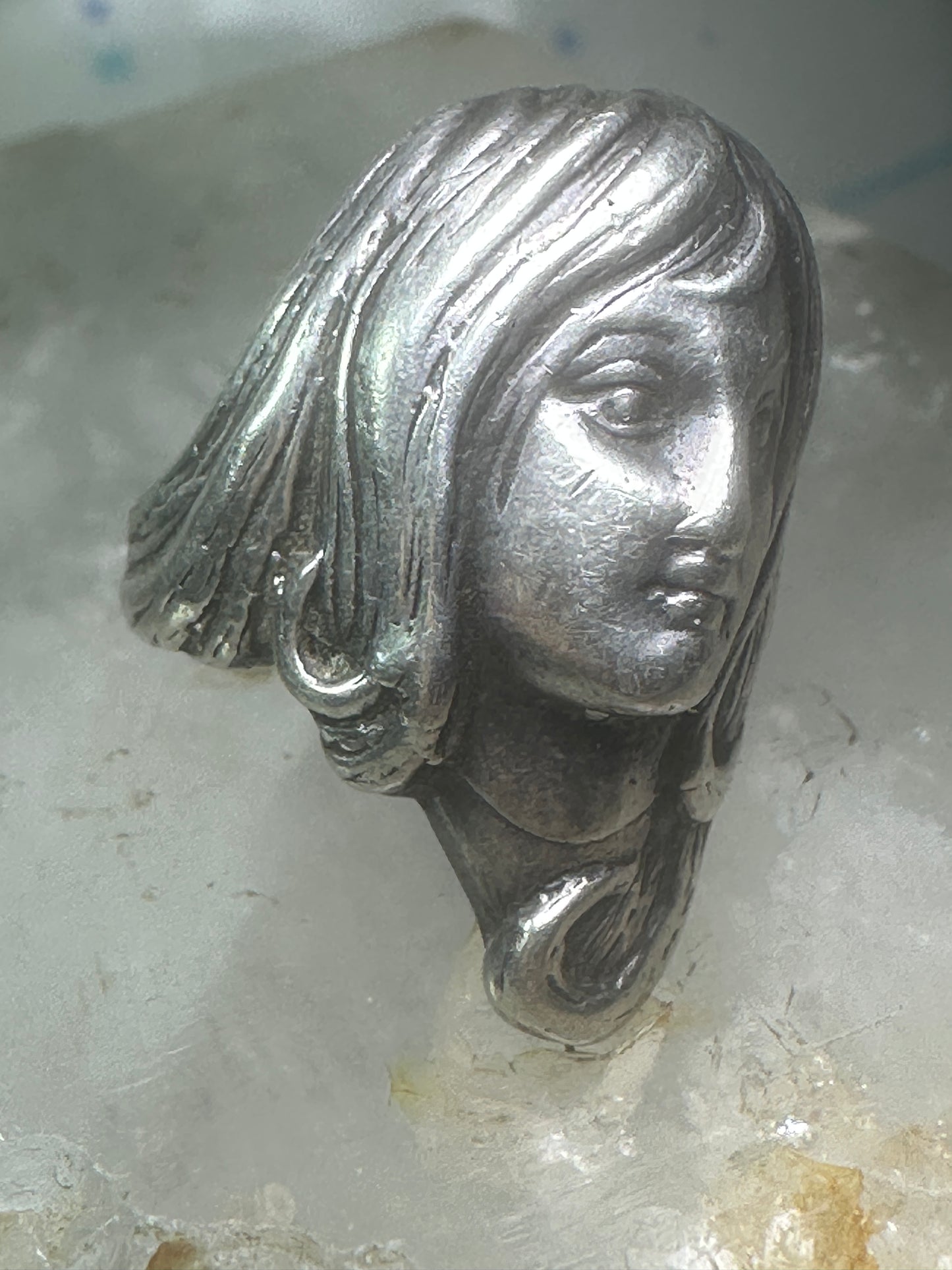 Vintage Face ring lady figurative face band size 6 sterling silver women