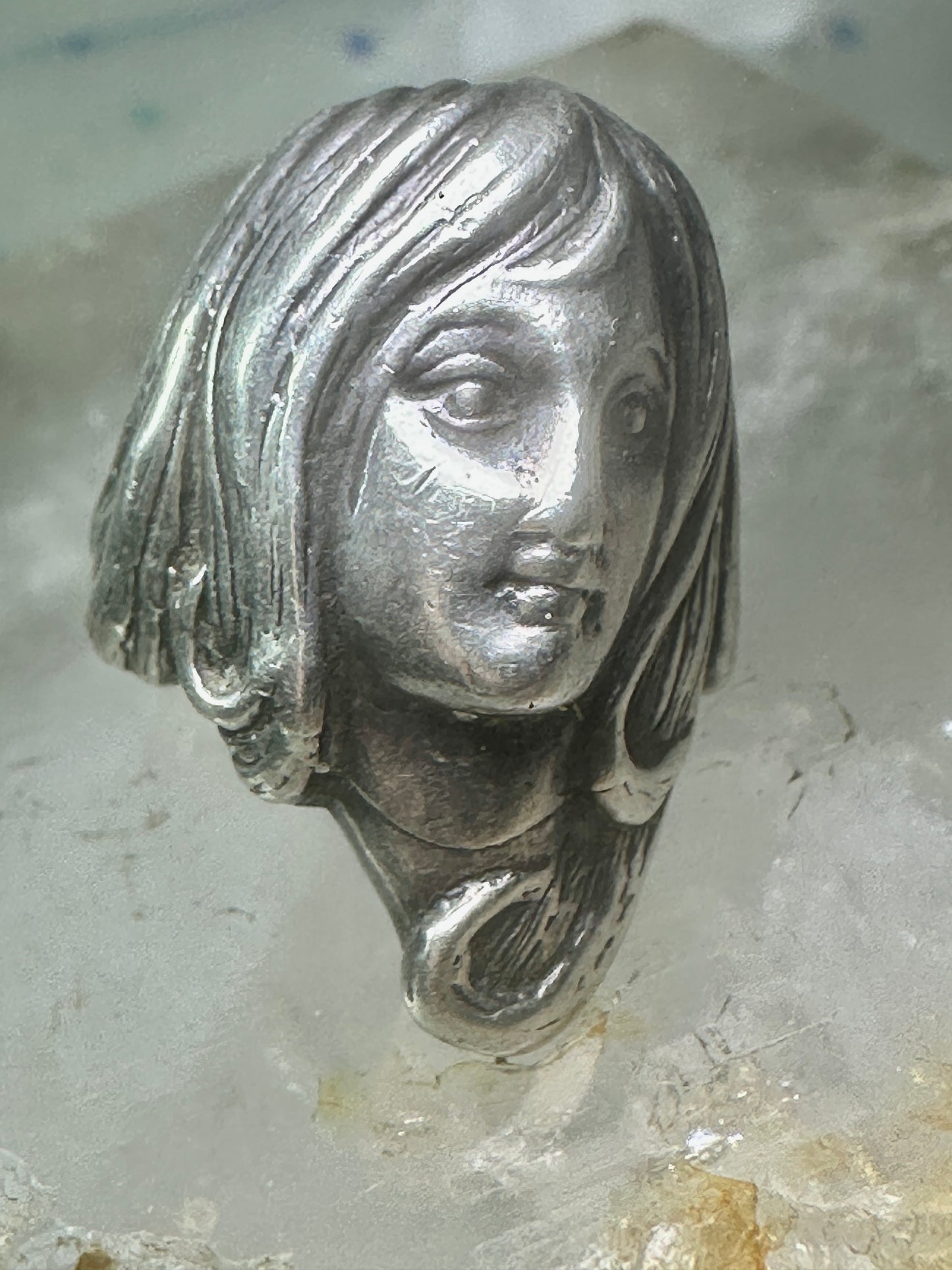 Vintage Face ring lady figurative face band size 6 sterling silver women
