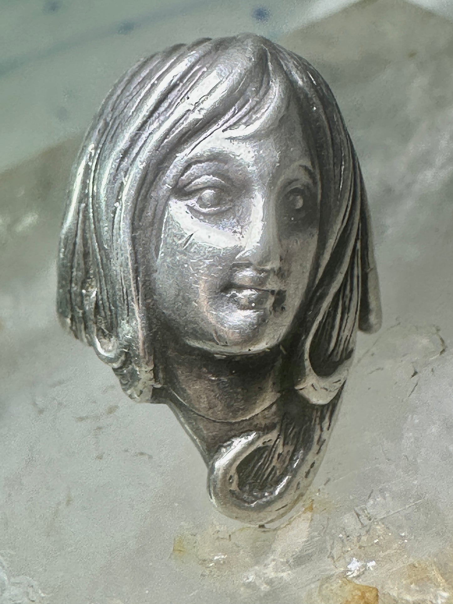 Vintage Face ring lady figurative face band size 6 sterling silver women