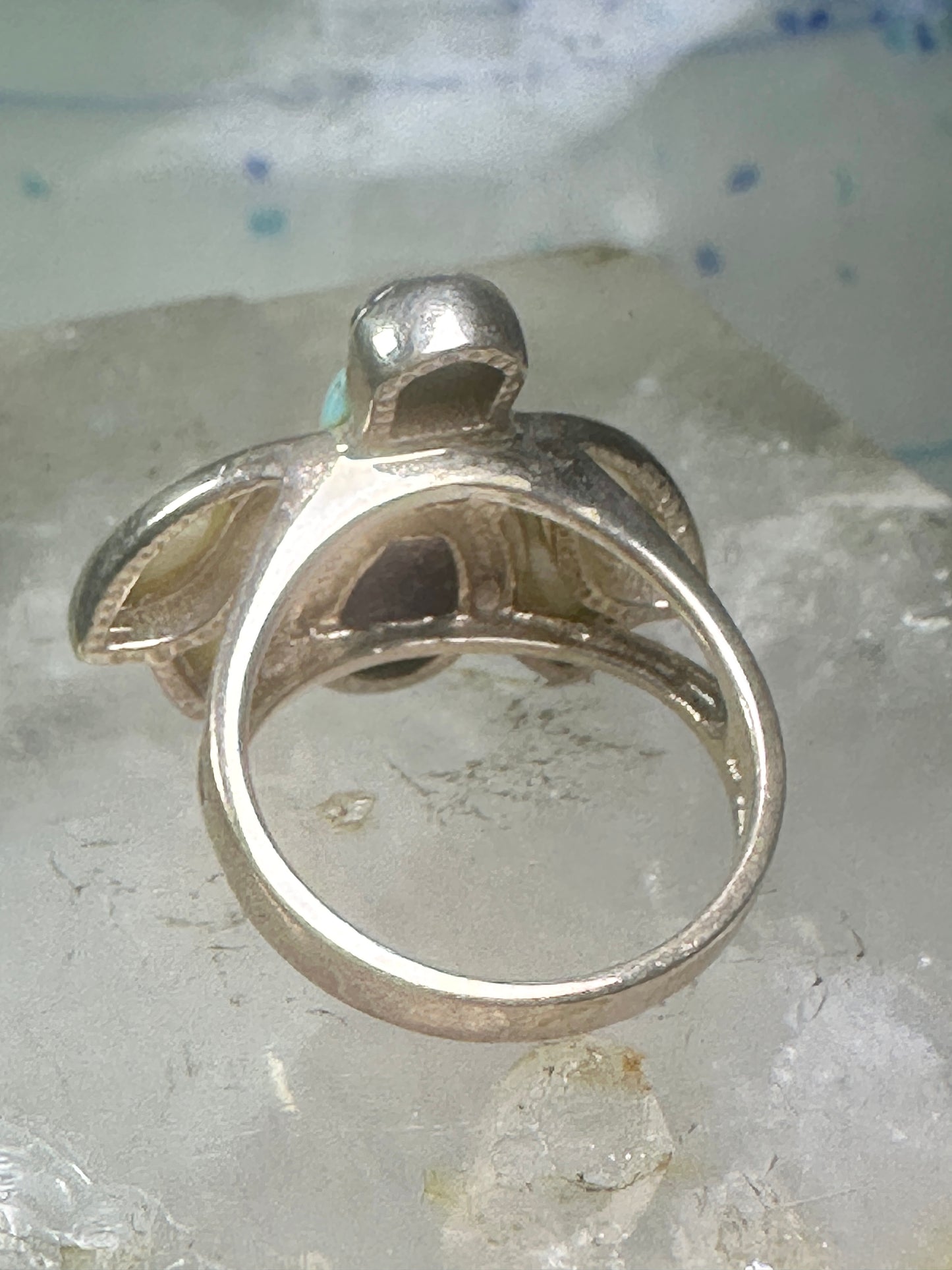 Vintage Bug ring insect blue lapis turquoise mop size 8 sterling silver women