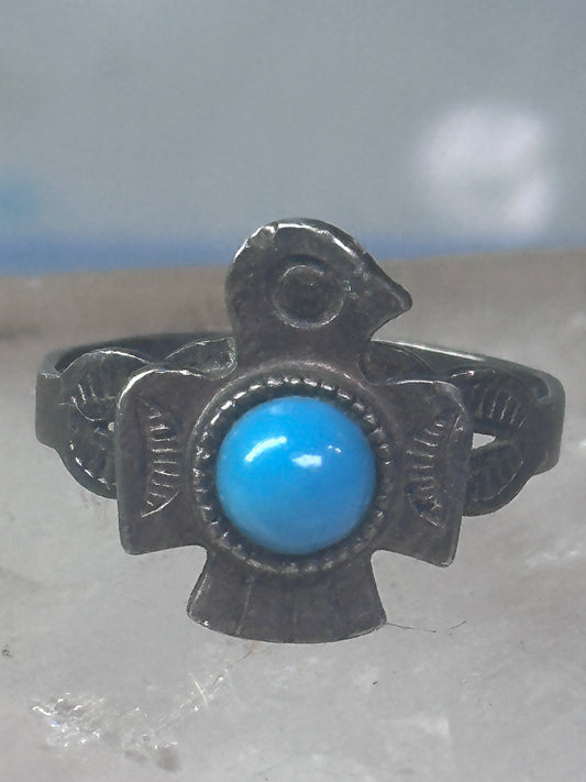 Vintage Navajo Phoenix Turquoise Ring Sterling Silver Size 4.5 Women Girls 925
