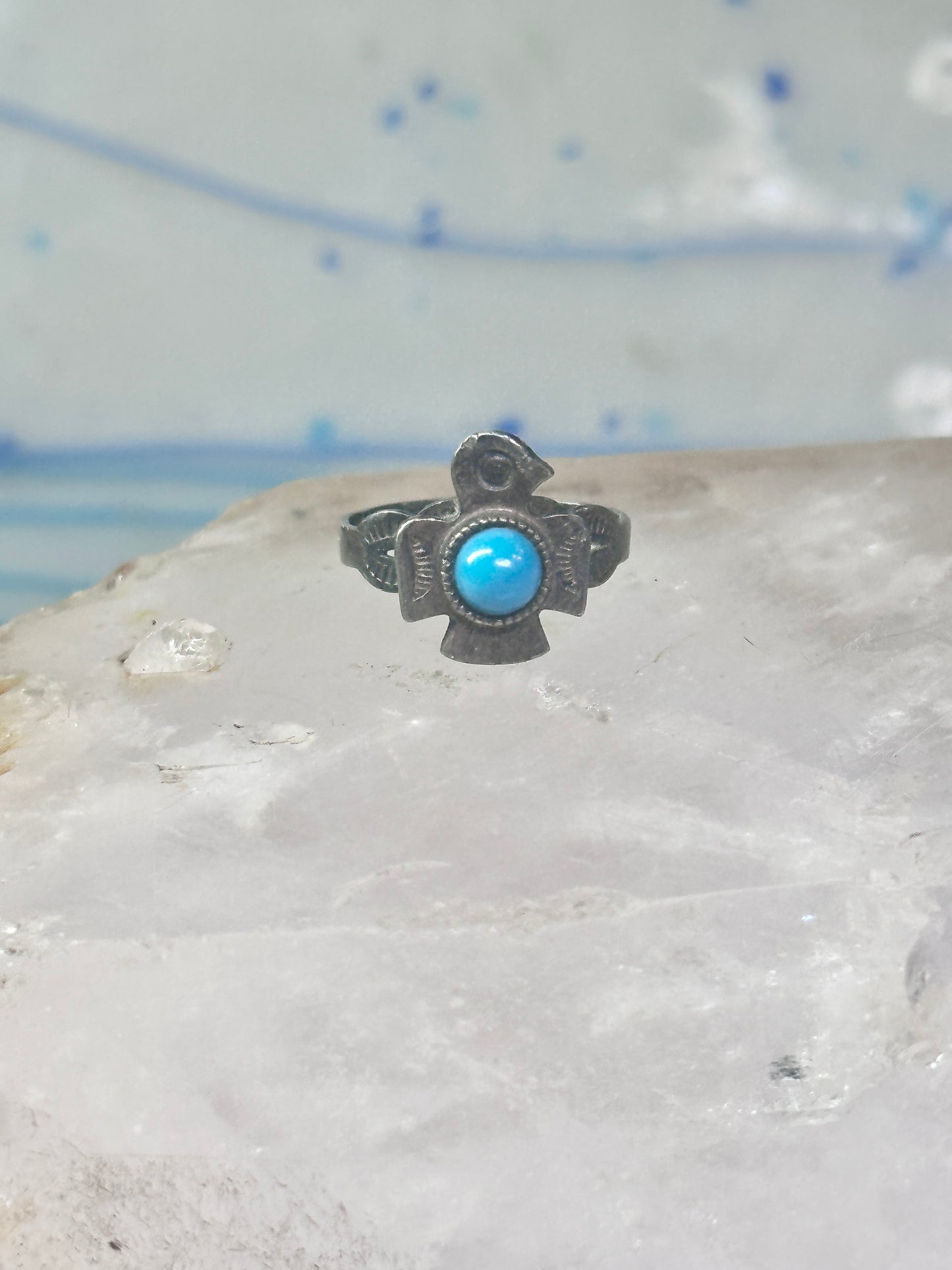 Phoenix ring Turquoise ring Navajo band size 4.50 sterling silver women girls