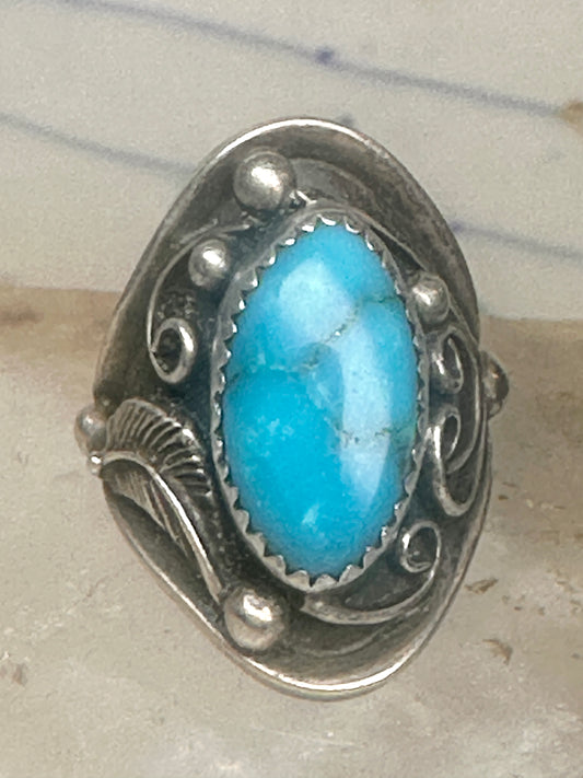 Vintage Navajo Signed JW Sterling Silver Turquoise Leaf Applique Ring Size 4.75 925