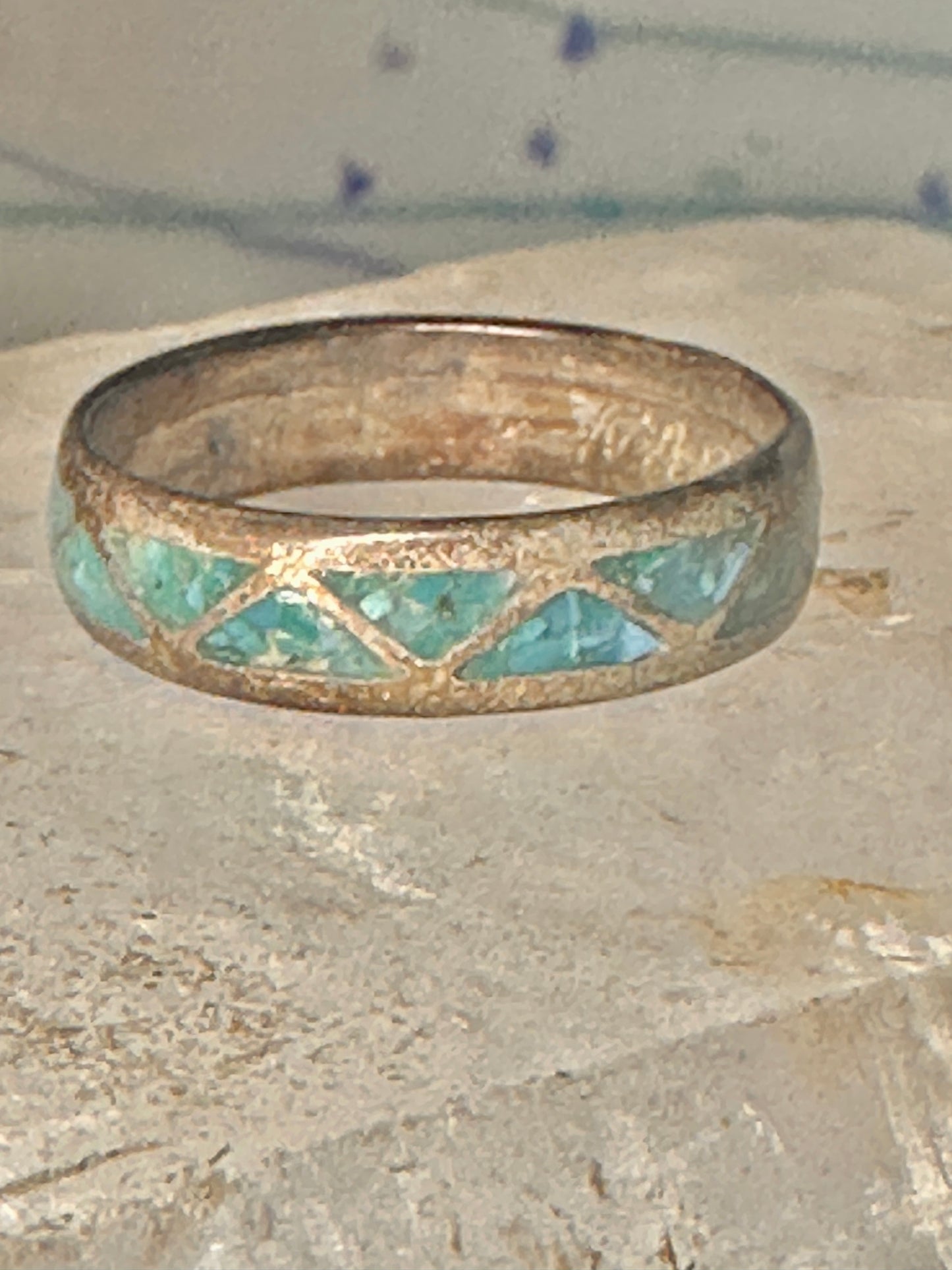 Vintage Zuni wedding band turquoise chips size 8 band sterling silver women men
