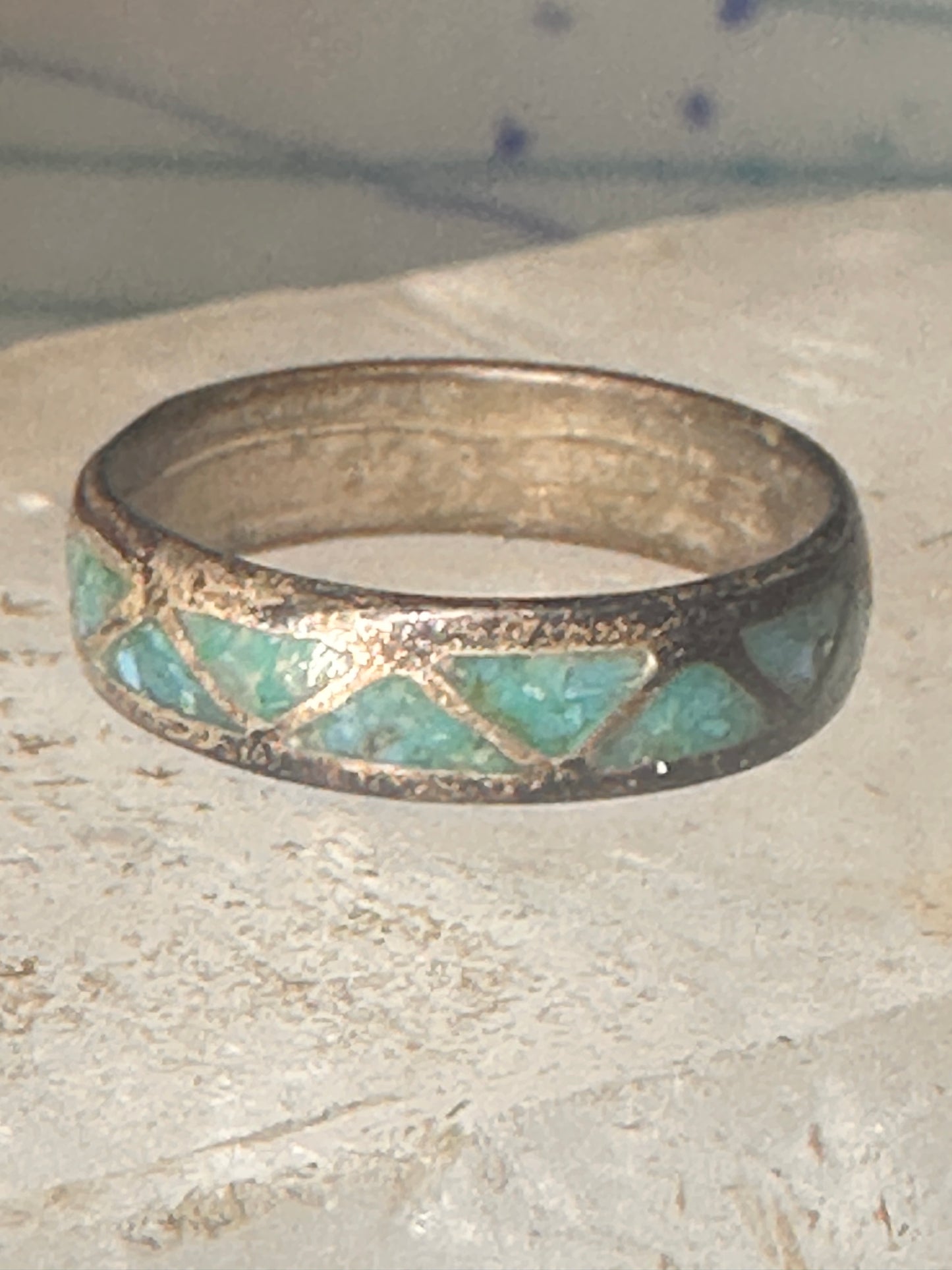 Vintage Zuni wedding band turquoise chips size 8 band sterling silver women men