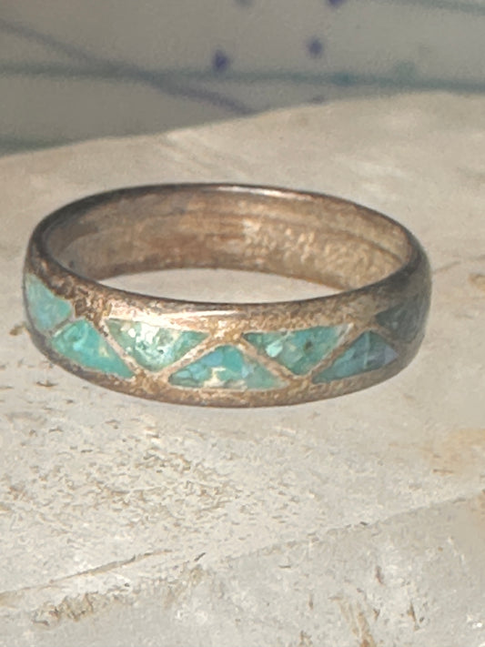 Vintage Zuni wedding band turquoise chips size 8 band sterling silver women men