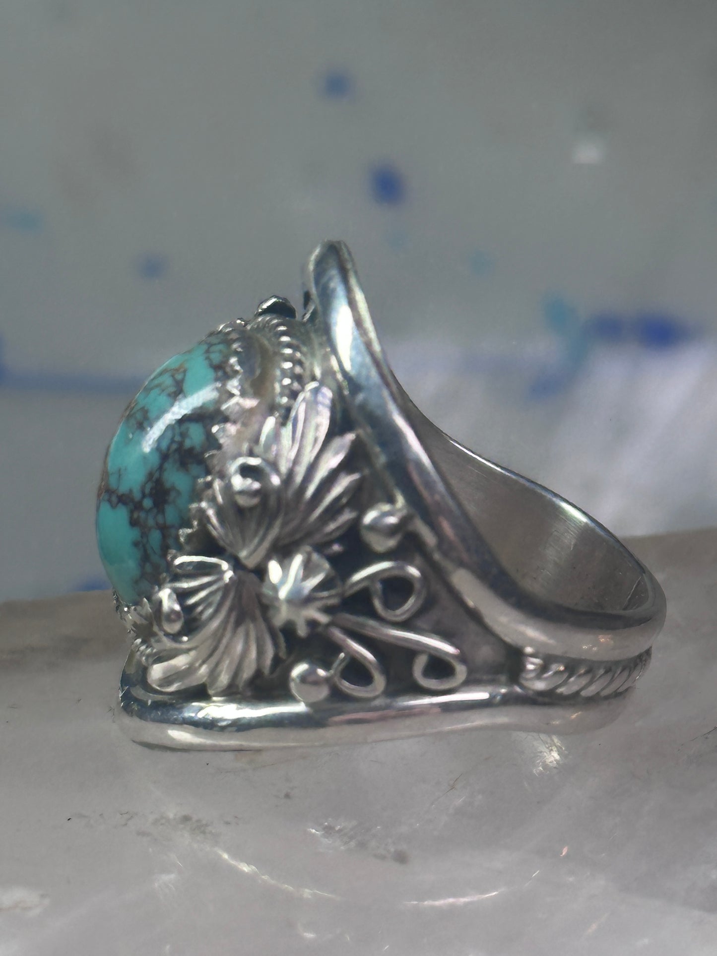 Turquoise ring Navajo band size 10 sterling silver women men