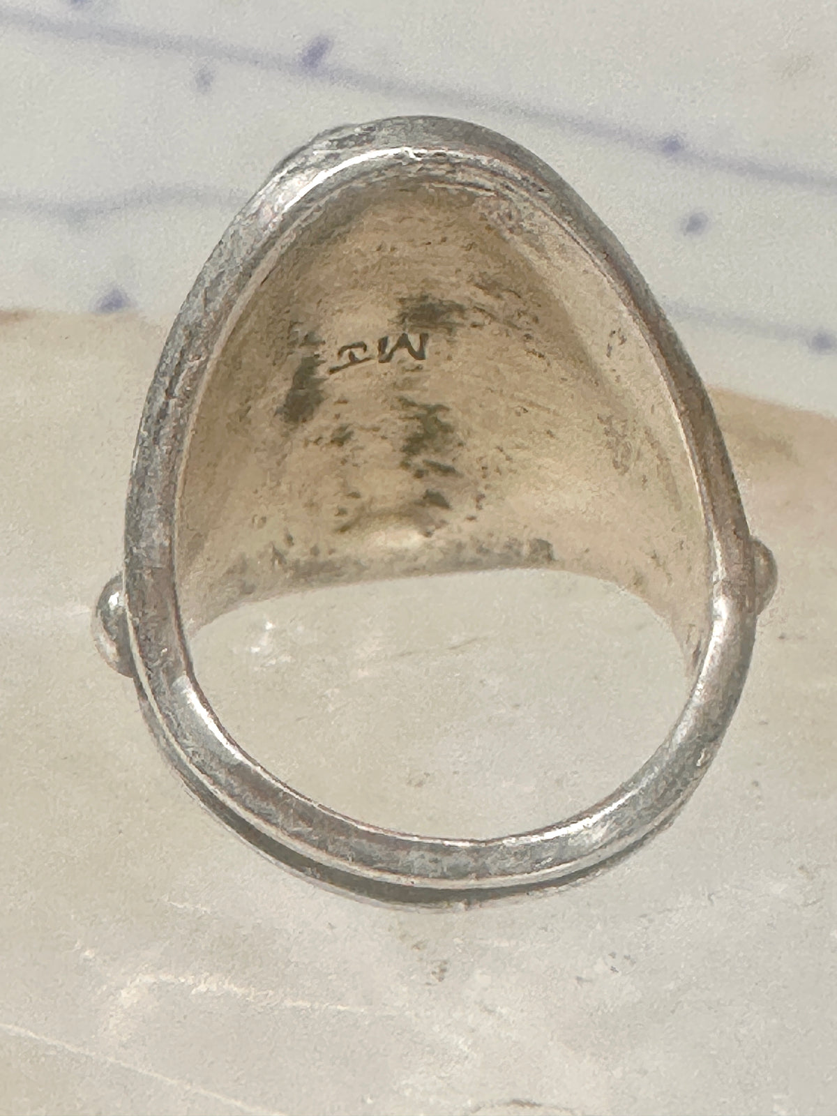 Vintage Navajo Signed JW Sterling Silver Turquoise Leaf Applique Ring Size 4.75 925