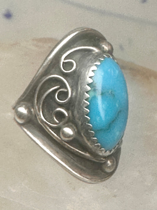 Vintage Navajo Signed JW Sterling Silver Turquoise Leaf Applique Ring Size 4.75 925