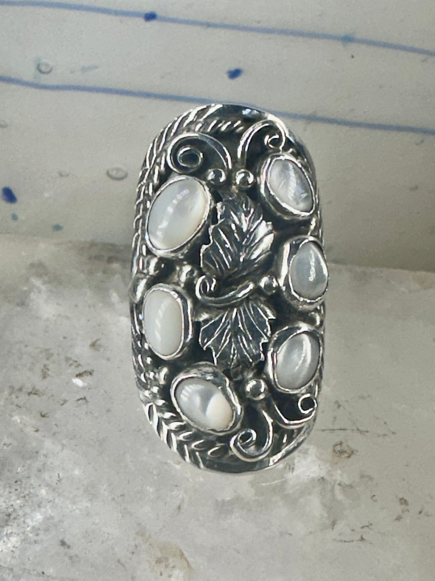 Navajo ring Saddle Mother or Pearl MOP knuckle band size 8 sterling silver women