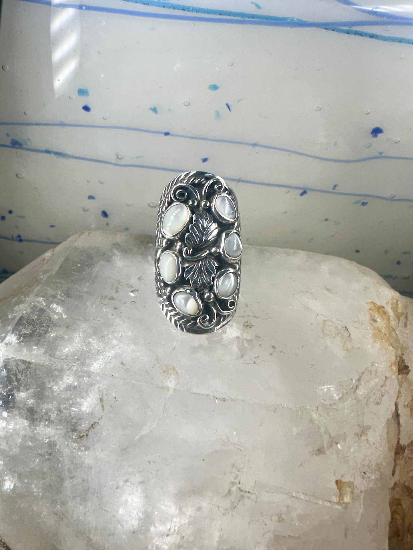 Navajo ring Saddle Mother or Pearl MOP knuckle band size 8 sterling silver women