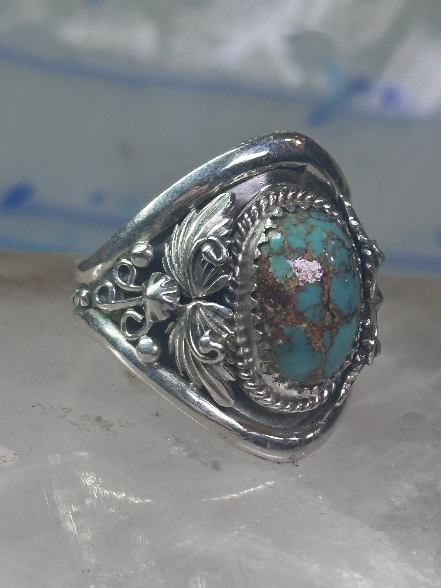 Turquoise ring Navajo band size 10 sterling silver women men