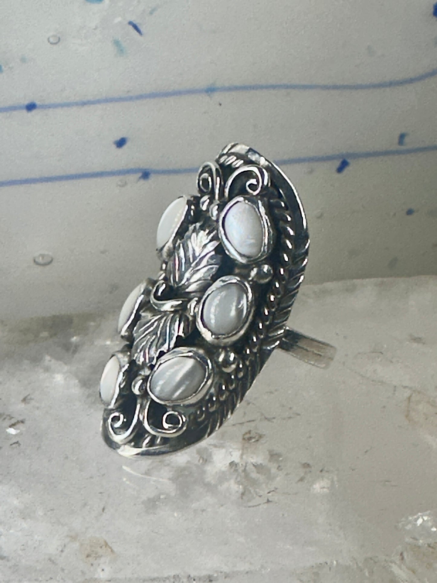 Navajo ring Saddle Mother or Pearl MOP knuckle band size 8 sterling silver women