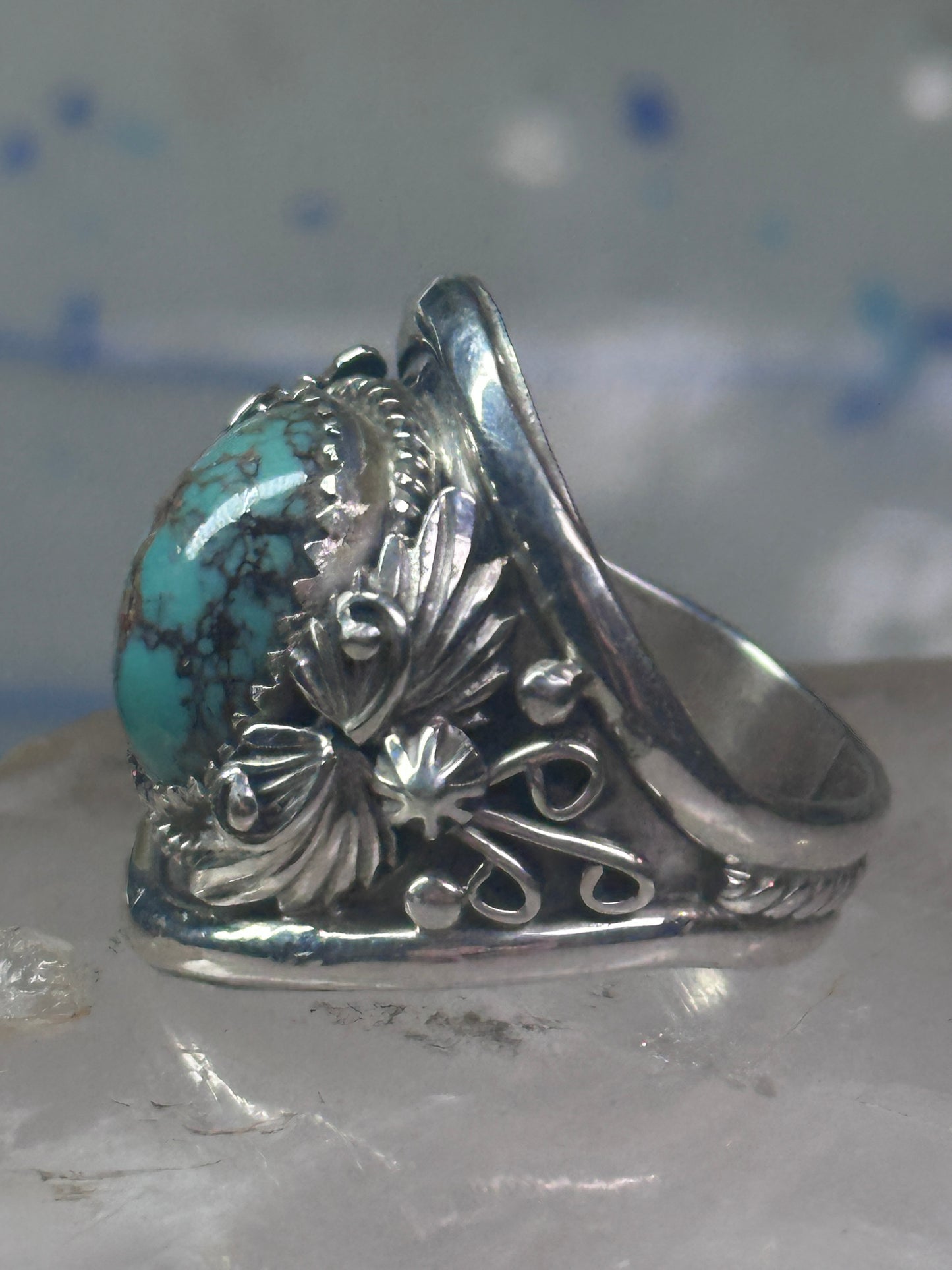 Turquoise ring Navajo band size 10 sterling silver women men