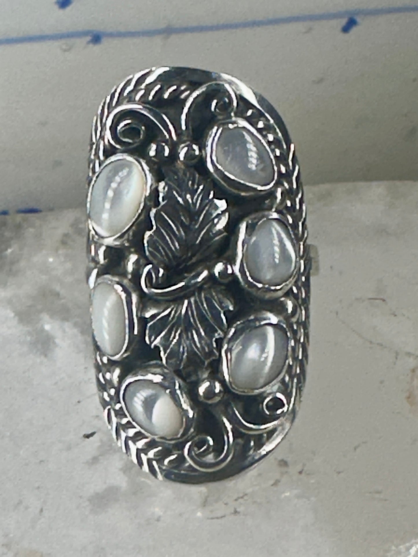 Navajo ring Saddle Mother or Pearl MOP knuckle band size 8 sterling silver women