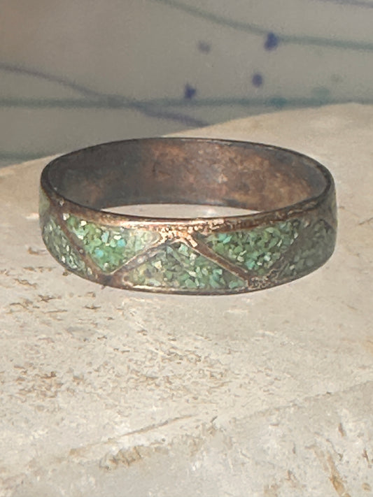 Vintage Zuni wedding band turquoise chips size 10.75 band sterling silver women men